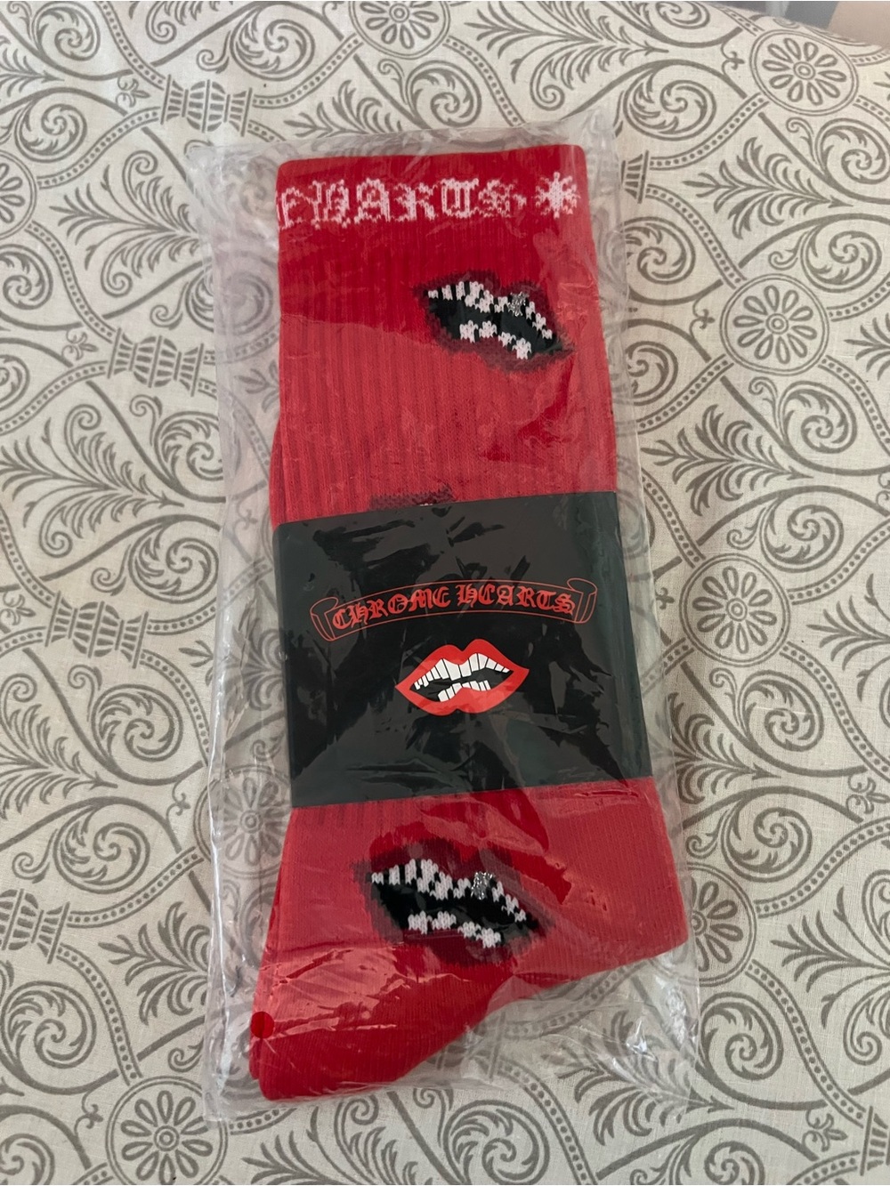 Chrome Hearts Red Crew Socks with Lip Graphic